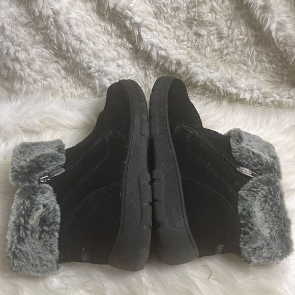 KHOMBU Jessica leather suede black ankle boots with gray & black faux fur SZ10M - Picture 8 of 12